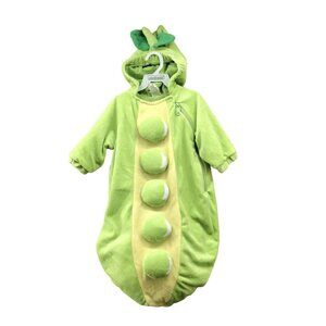 Baby Peapod Costume Bunting 0-6M Zip Fleece Green Hooded Peas Plant Halloween